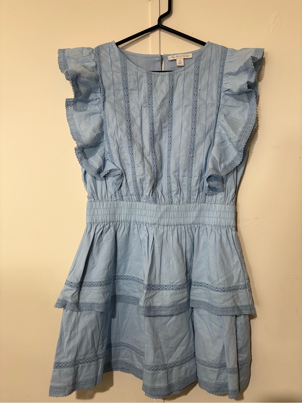 Chelsea & Violet Pastel Blue Crochet Trim Top